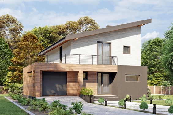 Rg5913 - Одноэтажный жилой дом с мансардой, террасой, гаражом и балконом
