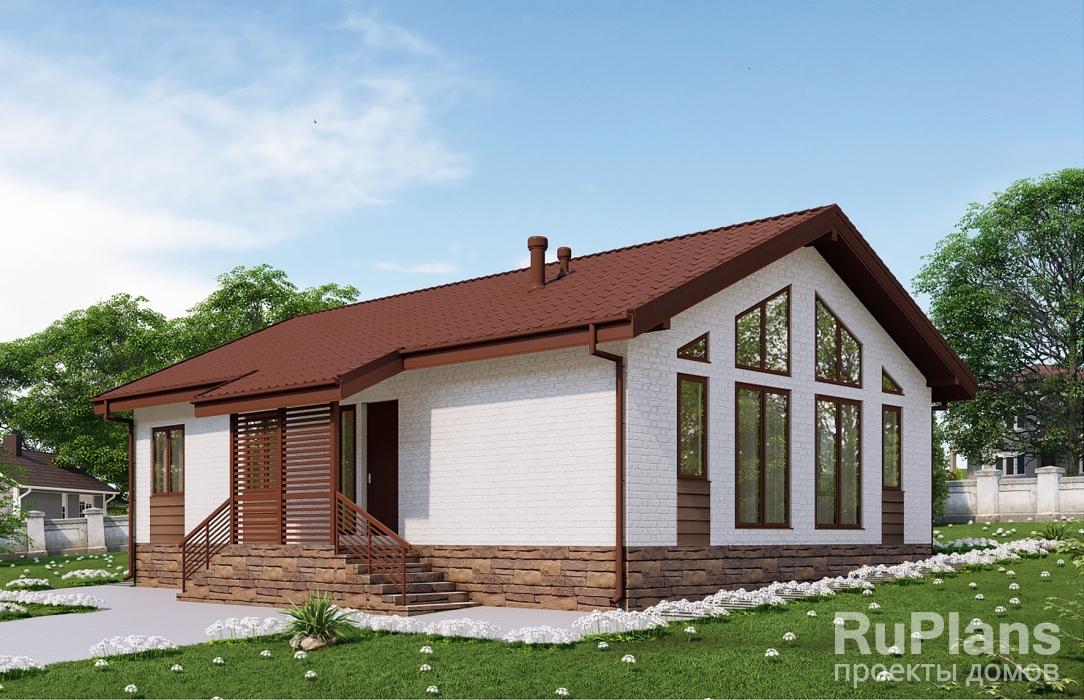 Rg6178 - Одноэтажный дом с террасой, 3 спальнями и крыльцом