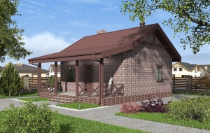 Одноэтажный дом с террасой, печкой и отделкой кирпичом. Rg6217