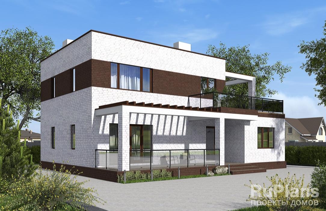 Двухэтажный жилой дом с террасой, балконом и двумя каминами Rg6237z (Зеркальная версия) - Вид1