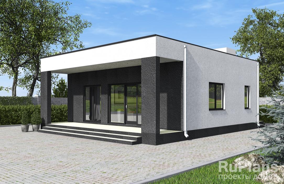 Одноэтажный дом с террасой и парилкой Rg6238z (Зеркальная версия) - Вид1