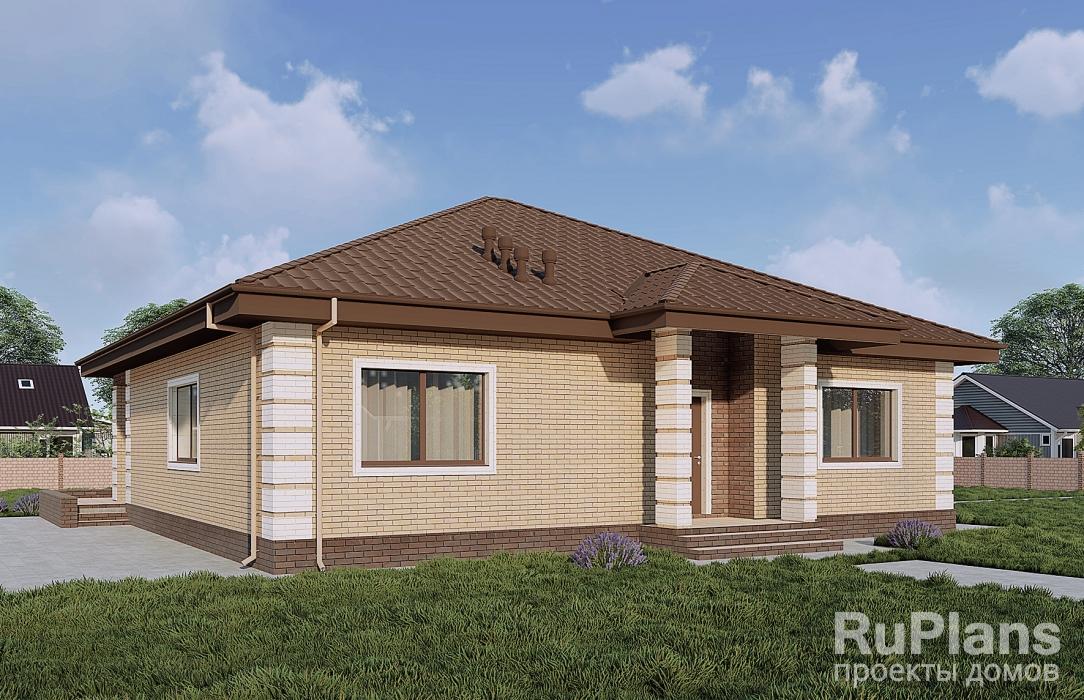 Одноэтажный дом с двумя спальнями, террасой и отделкой облицовочным кирпичом Rg6257 - Вид1