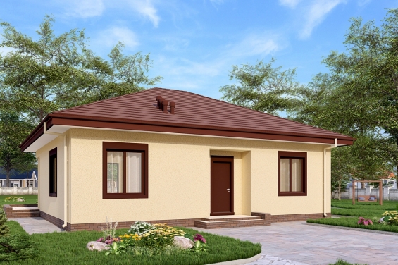 Rg6483 - Одноэтажный дом террасой и отделкой штукатуркой