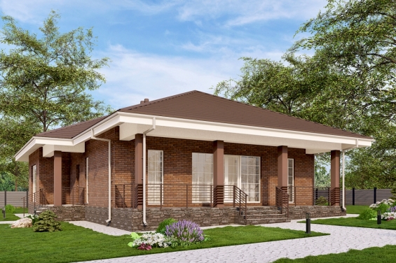 Rg6491 - Одноэтажный дом с крыльцом, террасой и тремя спальнями