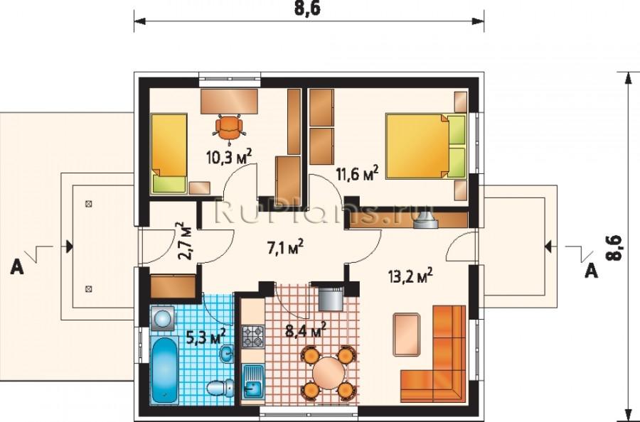 Projekti jednokatne kuće 9 do 9 - Projekti kuća 9 do 12 u jednom katu. Kuća 9 na 12 m u 1. katu. Projekti kuća 9x12 jednokatnica