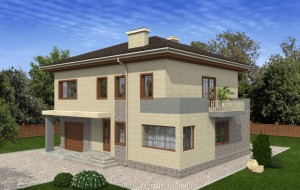 Проект двухэтажного дома с гаражом и террасой Rg5002
