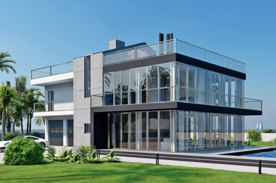 Rg4991 - Современный двухэтажный дом в стиле хай-тек, с панорамными окнами
